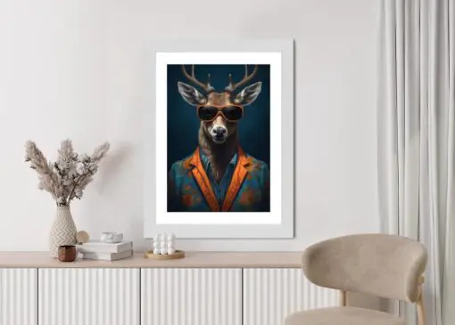 Poster Hirsch Mit Brille Und Eleganter Kleidung