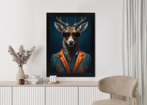 Poster Hirsch Mit Brille Und Eleganter Kleidung