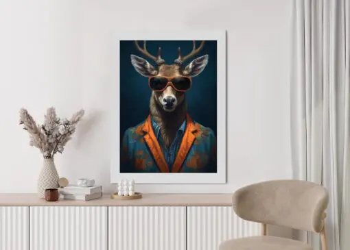 Poster Hirsch Mit Brille Und Eleganter Kleidung