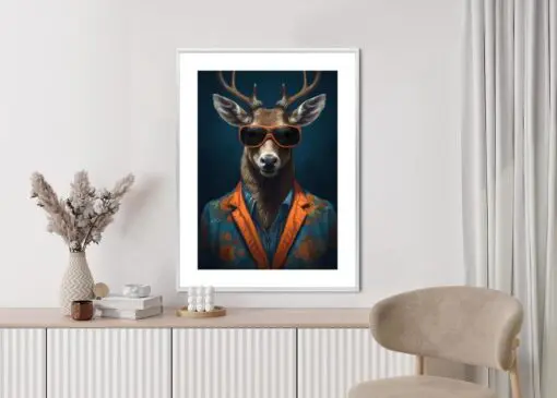 Poster Hirsch Mit Brille Und Eleganter Kleidung
