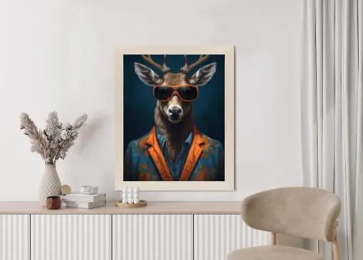 Poster Hirsch Mit Brille Und Eleganter Kleidung