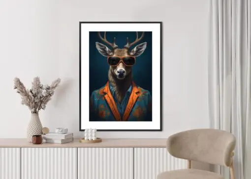 Poster Hirsch Mit Brille Und Eleganter Kleidung
