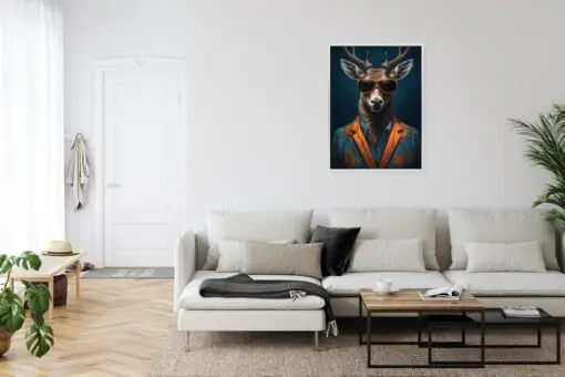 Poster Hirsch Mit Brille Und Eleganter Kleidung