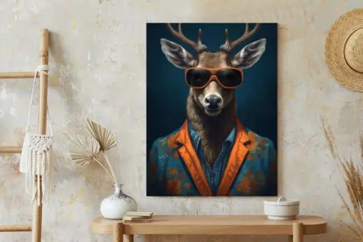 Poster Hirsch Mit Brille Und Eleganter Kleidung