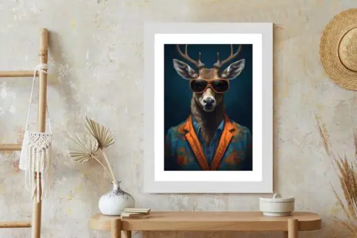 Poster Hirsch Mit Brille Und Eleganter Kleidung