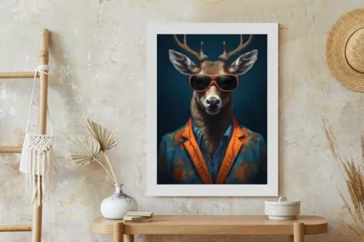 Poster Hirsch Mit Brille Und Eleganter Kleidung