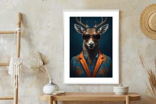 Poster Hirsch Mit Brille Und Eleganter Kleidung