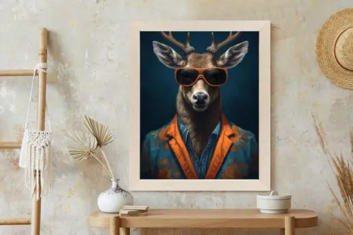 Poster Hirsch Mit Brille Und Eleganter Kleidung