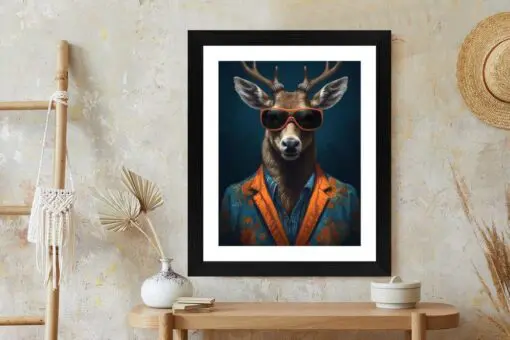 Poster Hirsch Mit Brille Und Eleganter Kleidung