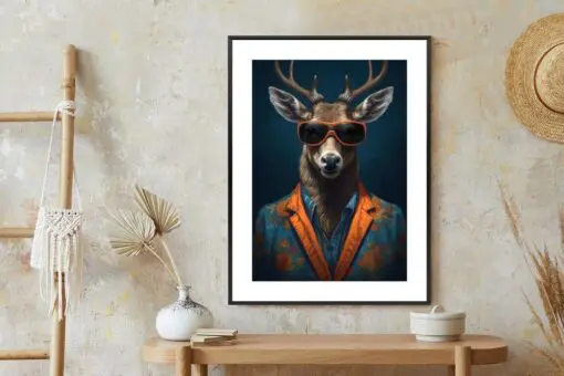 Poster Hirsch Mit Brille Und Eleganter Kleidung