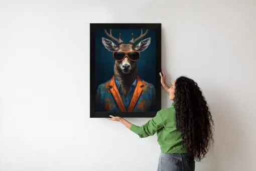 Poster Hirsch Mit Brille Und Eleganter Kleidung