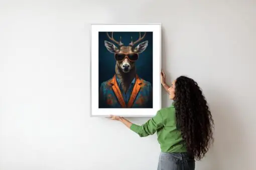 Poster Hirsch Mit Brille Und Eleganter Kleidung