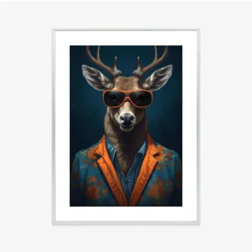 Poster Hirsch Mit Brille Und Eleganter Kleidung