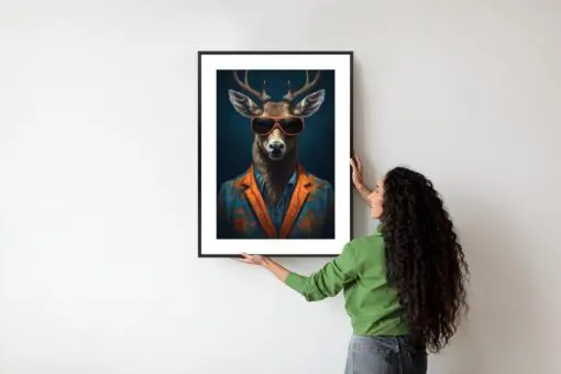Poster Hirsch Mit Brille Und Eleganter Kleidung