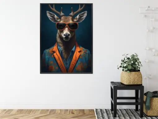 Poster Hirsch Mit Brille Und Eleganter Kleidung