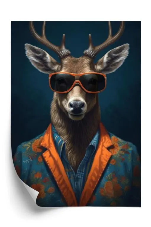 Poster Hirsch Mit Brille Und Eleganter Kleidung