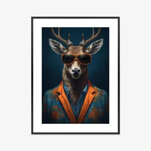 Poster Hirsch Mit Brille Und Eleganter Kleidung