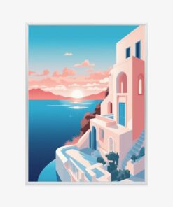 Poster Illustration Mit Einem Sonnenuntergang Auf Santorini