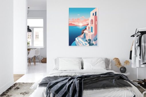 Poster Illustration Mit Einem Sonnenuntergang Auf Santorini