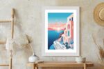 Poster Illustration Mit Einem Sonnenuntergang Auf Santorini