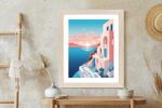 Poster Illustration Mit Einem Sonnenuntergang Auf Santorini