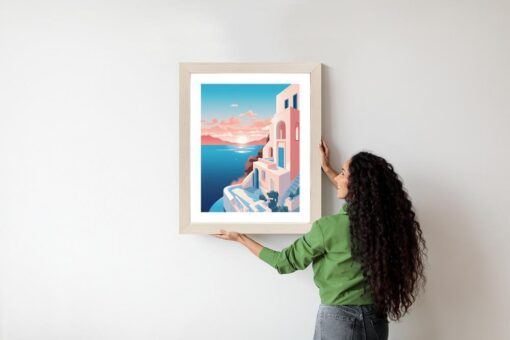 Poster Illustration Mit Einem Sonnenuntergang Auf Santorini