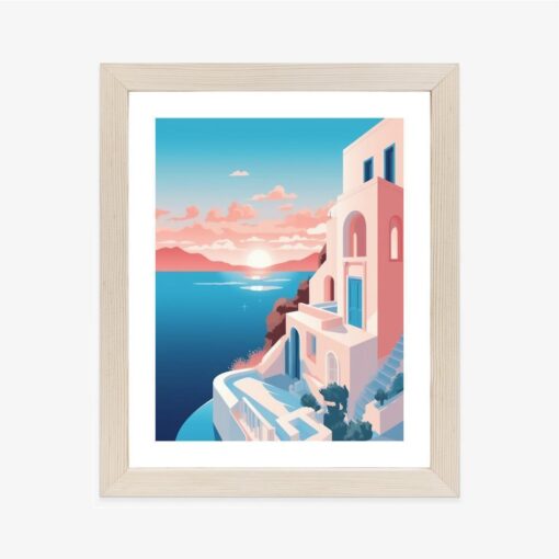 Poster Illustration Mit Einem Sonnenuntergang Auf Santorini