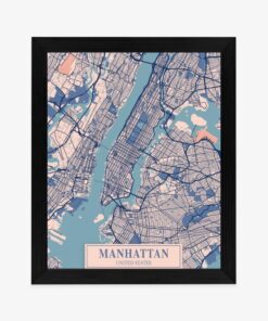 Poster Karte Von Manhattan New York Im Vintage-Stil