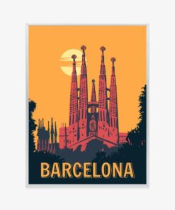 Poster Kirche In Barcelona Bei Sonnenuntergang Im Vintage-Stil