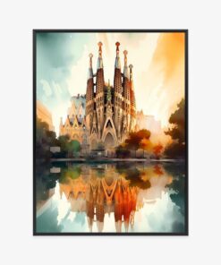 Poster Kirche Sagrada Familia In Aquarell Gemalt