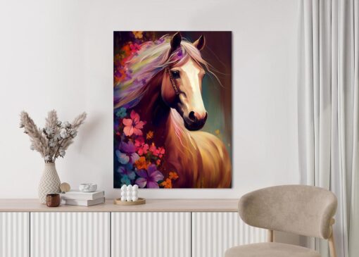 Poster Komposition Mit Einem Pferd Und Blumen