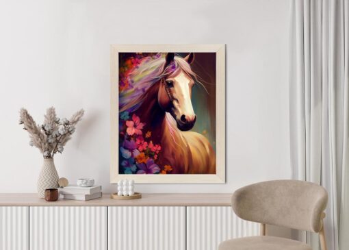 Poster Komposition Mit Einem Pferd Und Blumen