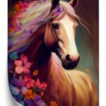 Poster Komposition Mit Einem Pferd Und Blumen