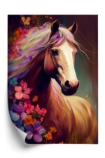 Poster Komposition Mit Einem Pferd Und Blumen