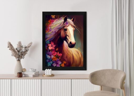 Poster Komposition Mit Einem Pferd Und Blumen