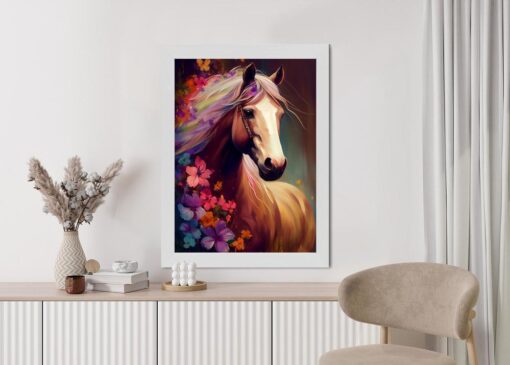 Poster Komposition Mit Einem Pferd Und Blumen