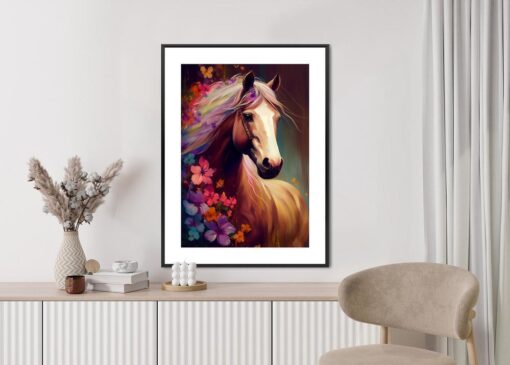 Poster Komposition Mit Einem Pferd Und Blumen