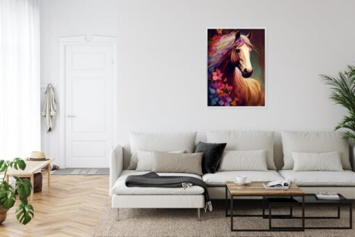 Poster Komposition Mit Einem Pferd Und Blumen