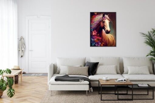 Poster Komposition Mit Einem Pferd Und Blumen