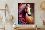 Poster Komposition Mit Einem Pferd Und Blumen
