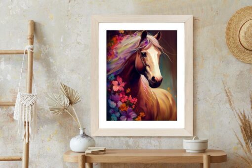 Poster Komposition Mit Einem Pferd Und Blumen