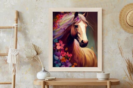 Poster Komposition Mit Einem Pferd Und Blumen