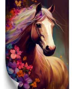 Poster Komposition Mit Einem Pferd Und Blumen