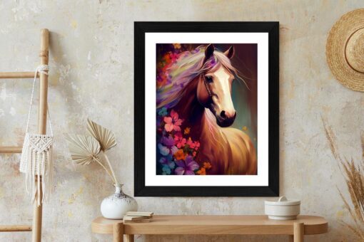 Poster Komposition Mit Einem Pferd Und Blumen