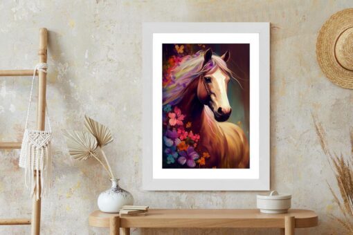 Poster Komposition Mit Einem Pferd Und Blumen