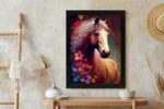 Poster Komposition Mit Einem Pferd Und Blumen