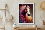 Poster Komposition Mit Einem Pferd Und Blumen