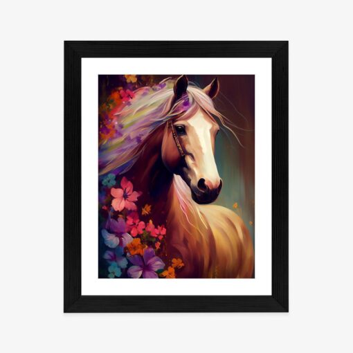 Poster Komposition Mit Einem Pferd Und Blumen