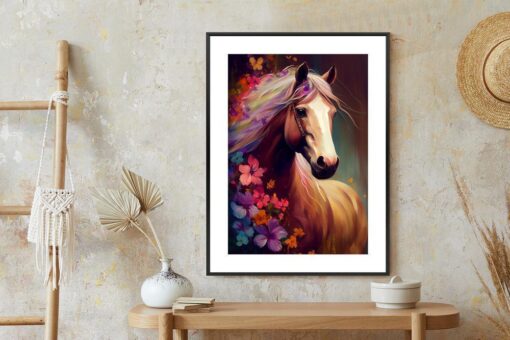 Poster Komposition Mit Einem Pferd Und Blumen