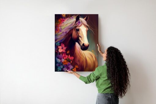 Poster Komposition Mit Einem Pferd Und Blumen